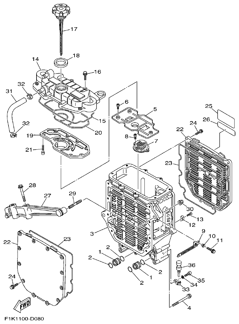 Yamaha F1KB OIL COOLER parts diagram